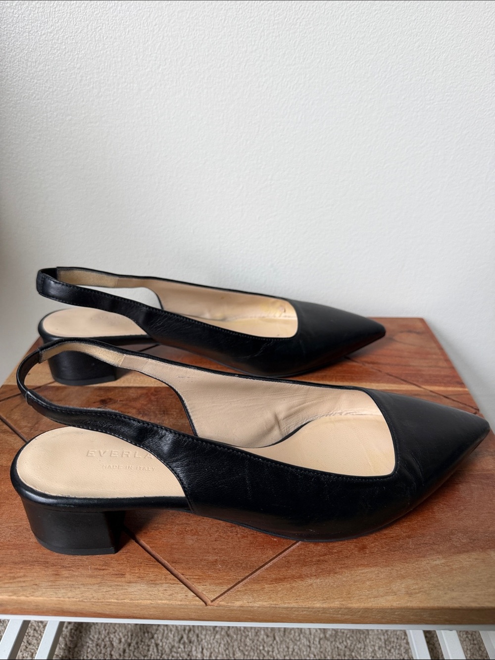 Everlane Black Leather Pointed Slingback Heels - Picture 4 of 7